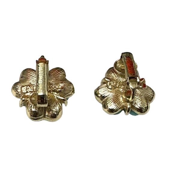 Vintage Sarah Coventry Turquoise Gold Pearl Floral Brooch and Earrings set - Picture 5 of 9
